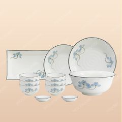 Bộ bát đĩa 12 món men sứ sen xanh - Gốm sứ Bát Tràng cao cấp