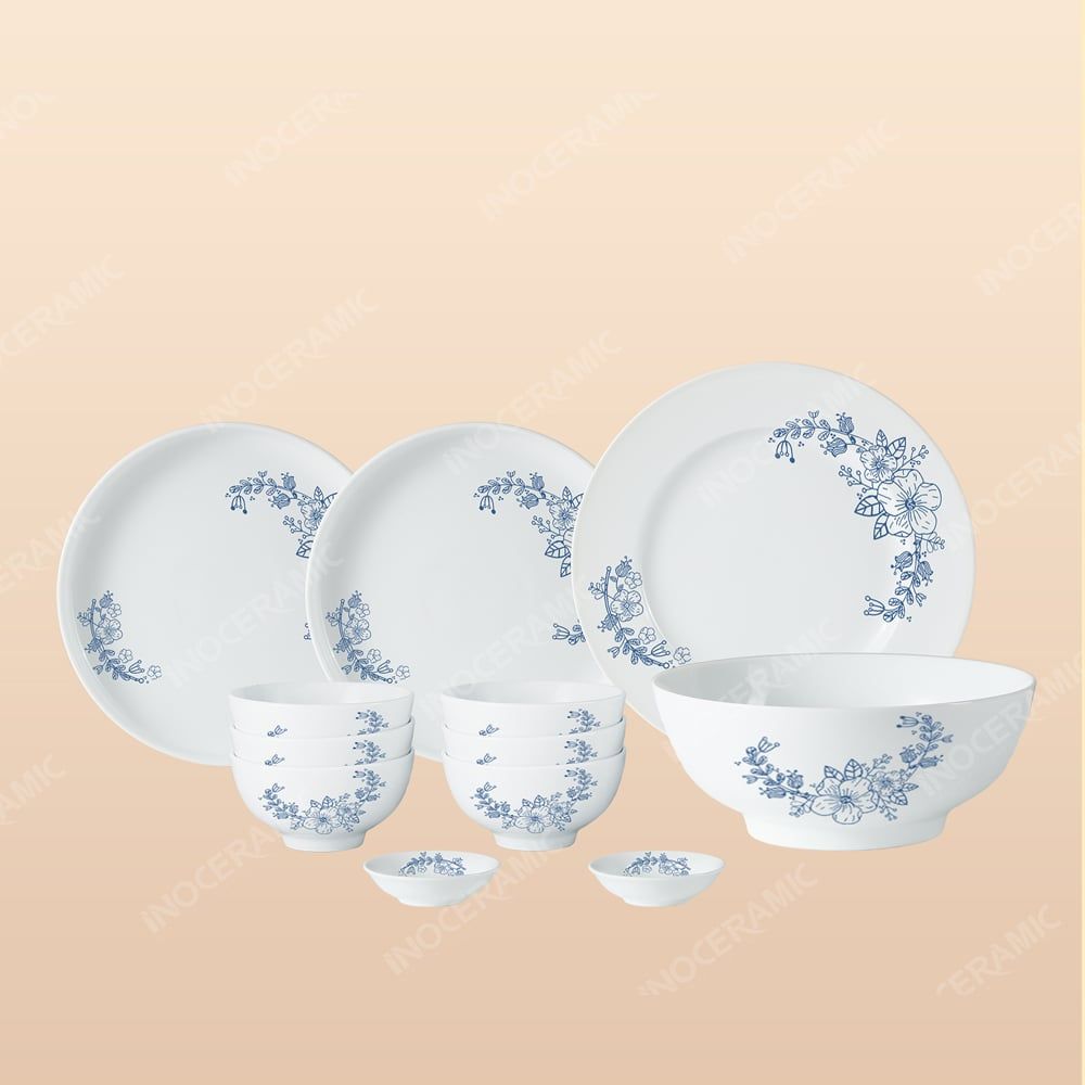 Bộ bát đĩa 12 món men sứ Tuyết Mai - Quà tặng gốm sứ in ấn logo