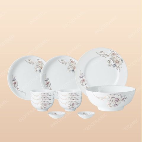 Bộ bát đĩa 12 món men sứ Sơn Trà - Quà tặng gốm sứ in ấn logo