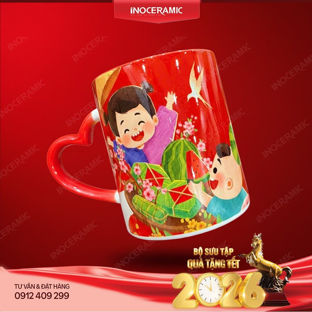 Bộ sưu tập ly sứ in hình Tết Việt Bát Tràng | Quà Tết in logo cao cấp