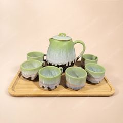 Bộ bình nước men hỏa biến xanh cốm gốm sứ Bát Tràng