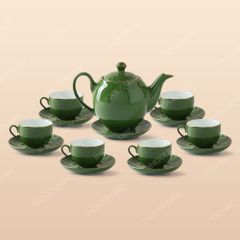 Bộ ấm trà dáng Minh Long men lục - Quà tặng Bát Tràng cao cấp