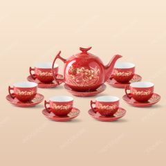 Bộ ấm trà bưởi cành men đỏ sen đại - Quà tặng doanh nghiệp