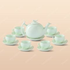 Bộ ấm chén trà bưởi cành men ngọc kẻ vàng - Quà tặng in logo