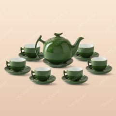 Bộ ấm chén bưởi cành men lục - Quà tặng Bát Tràng cao cấp