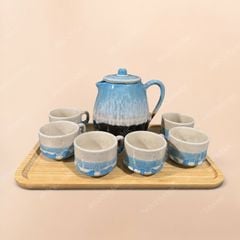 Bộ bình nước men hỏa biến sắc xanh phối gốm sứ Bát Tràng