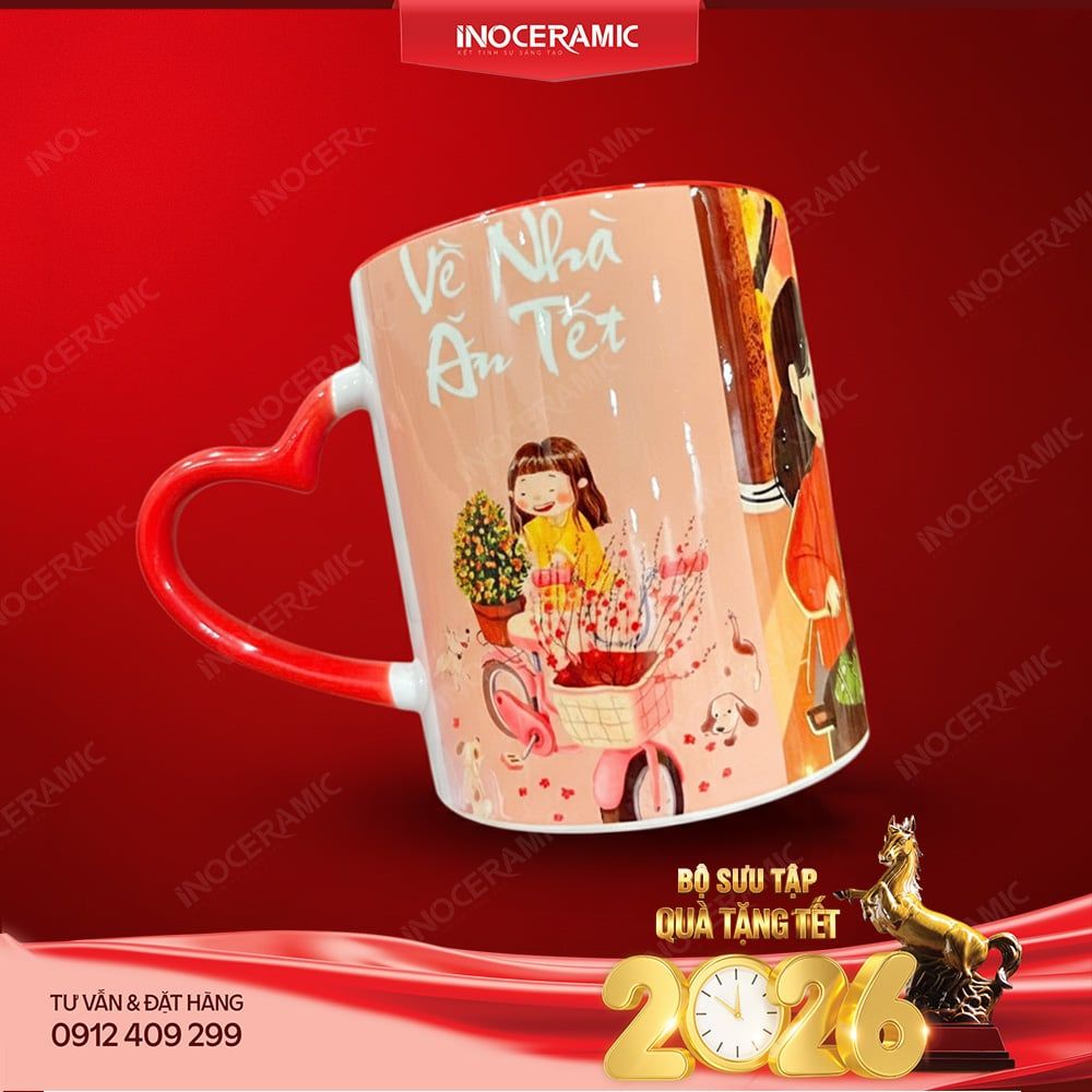 Bộ sưu tập ly sứ in hình Tết Việt Bát Tràng | Quà Tết in logo cao cấp