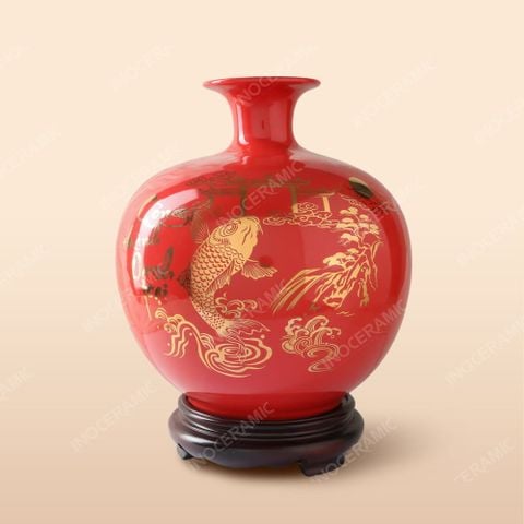 Lọ chiêu tài lộc Men Đỏ Chép Vượt Vũ Môn - Quà tặng in ấn logo cao cấp