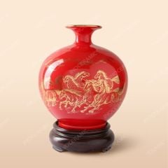 Lọ hút tài lộc Ngựa Phi Gió Thảo Nguyên gốm sứ Bát Tràng in logo