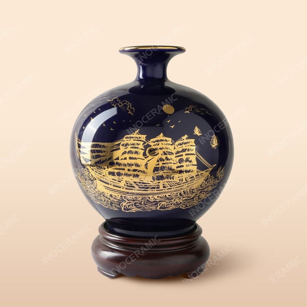 Lọ chiêu tài men Thuận Buồm kẻ vàng - Quà tặng doanh nghiệp cao cấp