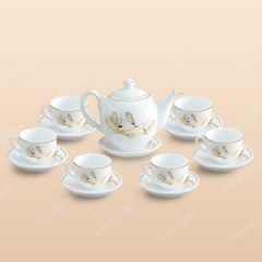 Bộ ấm trà Dáng Minh Long Mộc Lan gốm sứ Bát Tràng in logo cao cấp