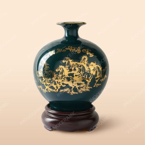 Lọ hút lộc Mã Đáo Thành Công men ngọc kẻ vàng gốm sứ Bát Tràng cao cấp