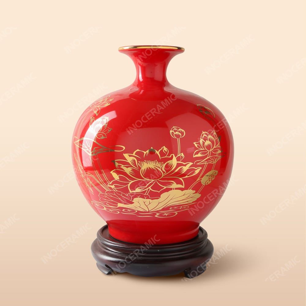 Bình hút lộc sen đại kẻ vàng - Quà tặng in ấn logo cao cấp