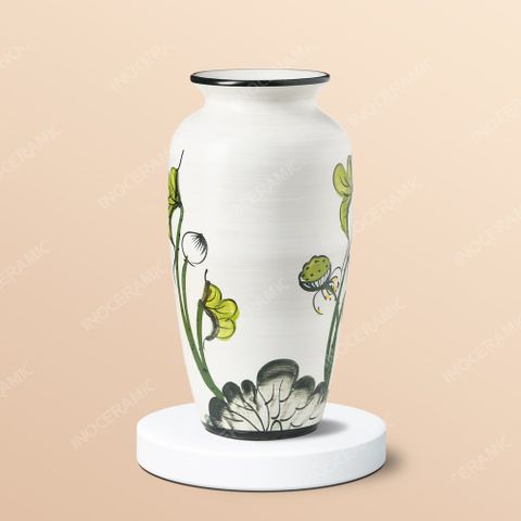 Bình hoa sen xanh gốm sứ Bát Tràng sang trọng - cao cấp