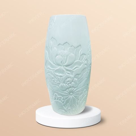 Bình hoa bom men ngọc khắc sen đại - Quà tặng doanh nghiệp cao cấp