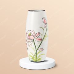 Lọ hoa bom vẽ sen đỏ - Quà tặng gốm sứ Bát Tràng cao cấp