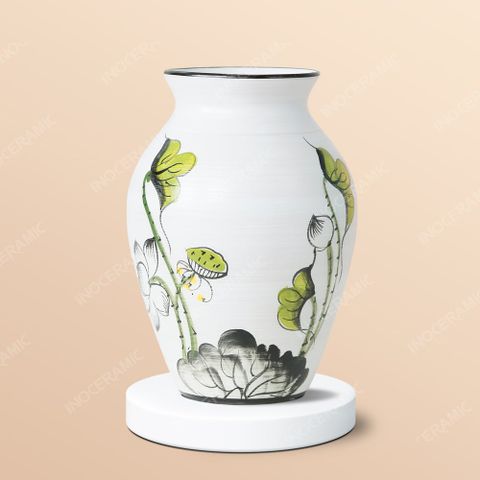 Bình hoa dáng vò sen xanh - Quà tặng doanh nghiệp in logo ý nghĩa