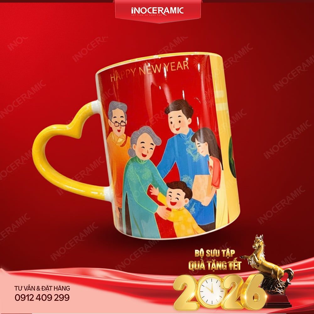 Bộ sưu tập ly sứ in hình Tết Việt Bát Tràng | Quà Tết in logo cao cấp