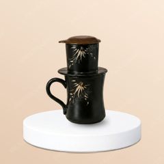 Bộ cafe phin men đen khắc lá trúc