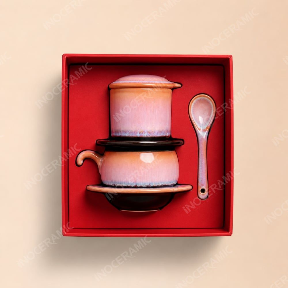 Giftset quà tặng phin sứ kèm thìa Hoài Mộc