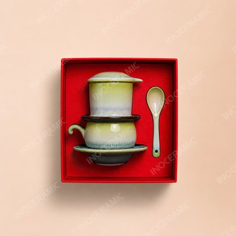 Giftset quà tặng phin sứ kèm thìa Hoài Mộc