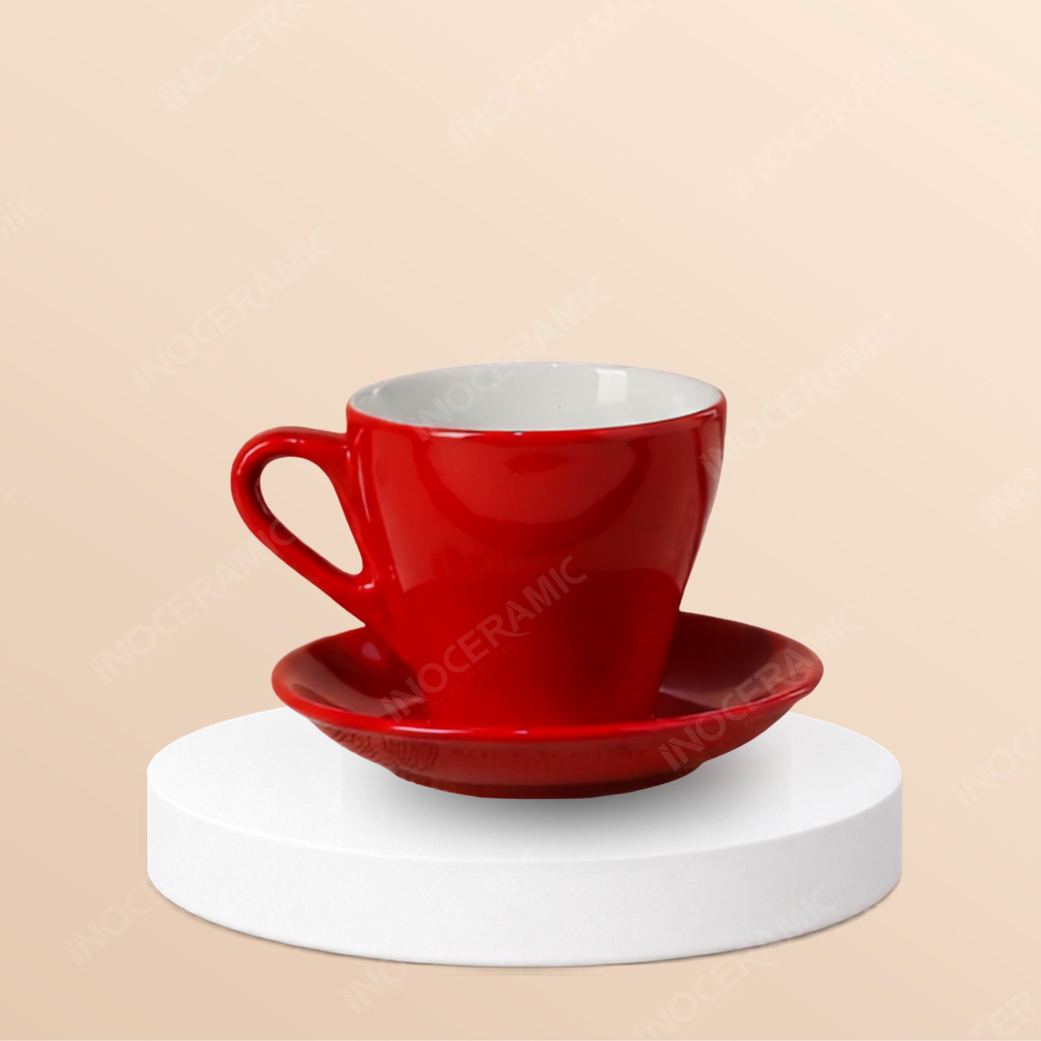 Bộ tách cappuccino dáng cao màu trơn lòng trắng