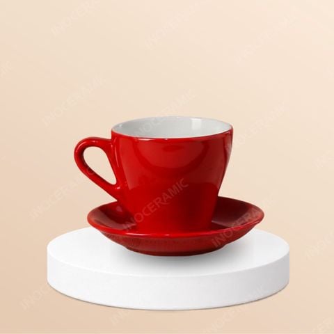 Bộ tách cappuccino dáng cao màu trơn lòng trắng
