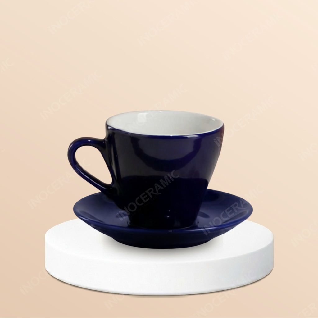 Bộ tách cappuccino dáng cao màu trơn lòng trắng