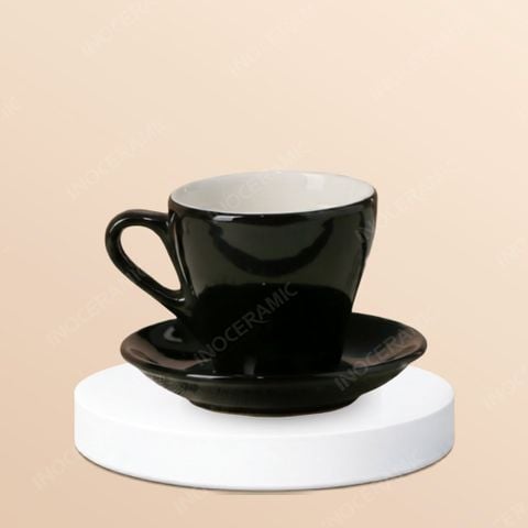 Bộ tách cappuccino dáng cao màu trơn lòng trắng