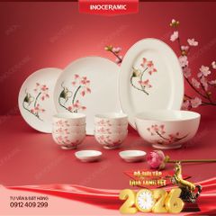 Set bát đĩa Bát Tràng 12 món làm quà Tết in ấn logo doanh nghiệp sang trọng