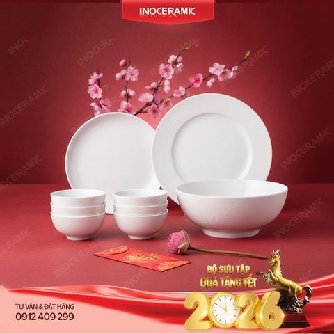 Set bát đĩa men trắng cao cấp làm quà tặng Tết cho công đoàn, nhân viên