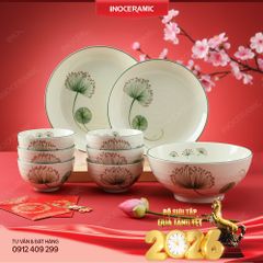 Bộ bát đĩa Bát Tràng 9 sản phẩm hoa Bồ Công Anh - Quà tặng Tết in logo ý nghĩa