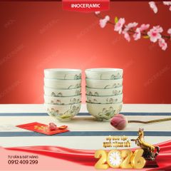 Bộ 10 bát cơm hoa sen Bát Tràng - Quà tặng Tết in logo chất lượng