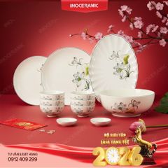 Bộ bát đĩa Bát Tràng 12 sản phẩm hoa sen xanh - Quà tặng Tết cao cấp