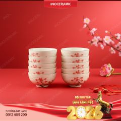 Set 10 bát cơm Sen Hồng Bát Tràng – Quà Tết in ấn logo theo yêu cầu