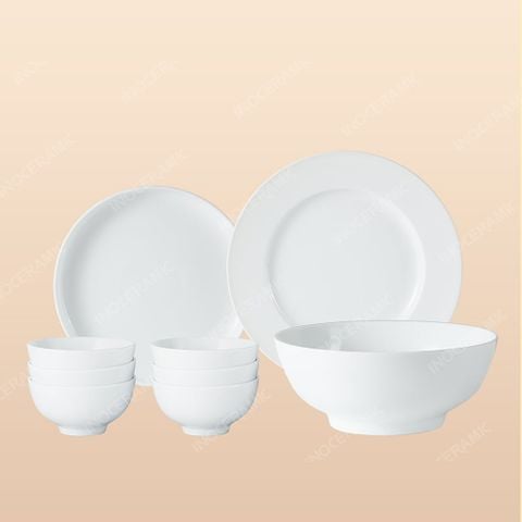 Bộ bát đĩa 9 món men trắng Bát Tràng – Quà tặng sang trọng, tinh tế cho doanh nghiệp