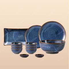 Bộ chén bát đĩa 12 món men lam hoả biến Bát Tràng – Cao cấp – Sang trọng