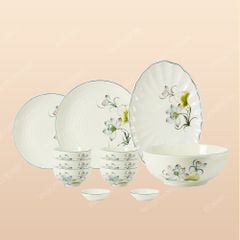 Set bát đĩa 12 món Sen Bóng men ngà vẽ tay Bát Tràng – Sang trọng – Cao cấp