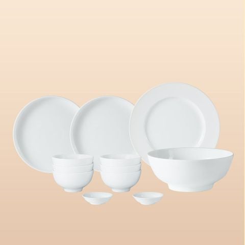 Bộ đồ ăn 12 món men sứ trắng Bát Tràng – Sang trọng, bền đẹp