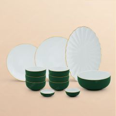 Bộ đồ ăn 12 món men lục lòng trắng chỉ vàng Bát Tràng cao cấp