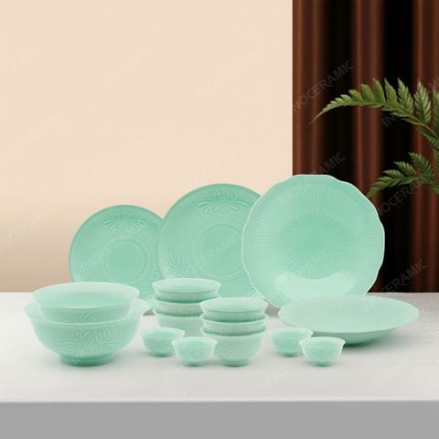 Bộ đồ ăn 16 món men ngọc Bát Tràng – Set bát đĩa sang trọng, tinh xảo