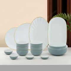 Bộ đồ ăn 16 món men ghi lòng trắng Bát Tràng cao cấp - Bát đĩa in logo