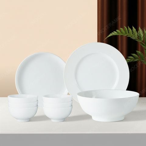 Bộ bát đĩa 9 món men trắng Bát Tràng – Quà tặng sang trọng, tinh tế cho doanh nghiệp