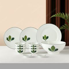 Bộ bát đĩa 12 món men sứ ba lá - Quà tặng Bát Tràng cao cấp