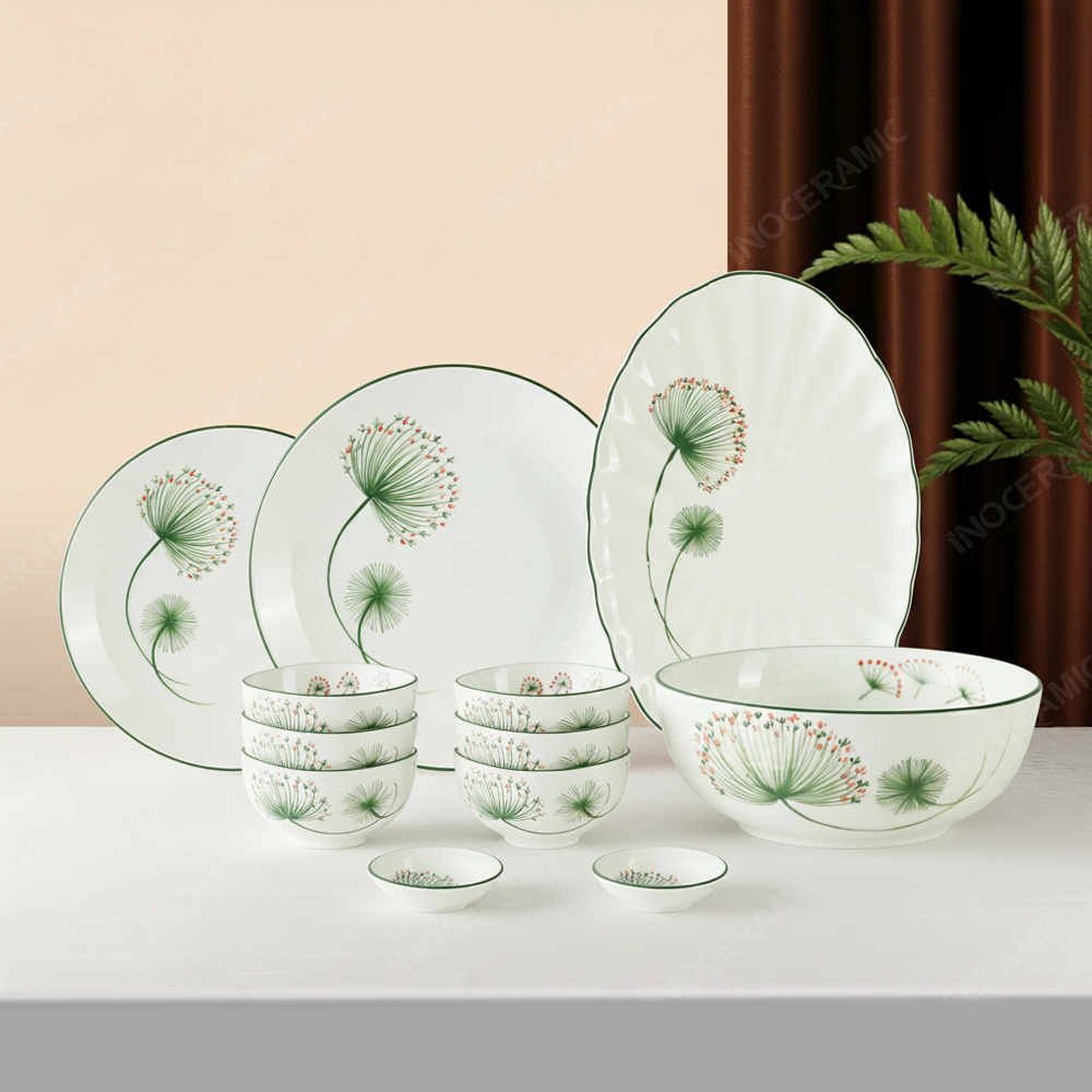 Bộ chén bát 12 món men ngà hoa bồ công anh Bát Tràng – Quà Tết sang trọng