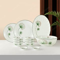 Bộ chén bát 12 món men ngà hoa bồ công anh Bát Tràng – Quà Tết sang trọng