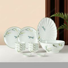 Bộ bát đĩa 12 món men sứ chuồn trúc - Quà tặng in ấn logo