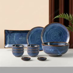 Bộ chén bát đĩa 12 món men lam hoả biến Bát Tràng – Cao cấp – Sang trọng