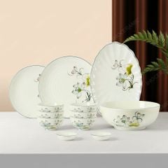 Set bát đĩa 12 món Sen Bóng men ngà vẽ tay Bát Tràng – Sang trọng – Cao cấp