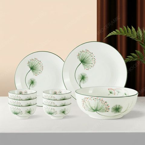 Bộ bát đĩa quà tặng 9 sản phẩm - Bồ công anh - Bát đĩa Bát Tràng in logo quà tặng